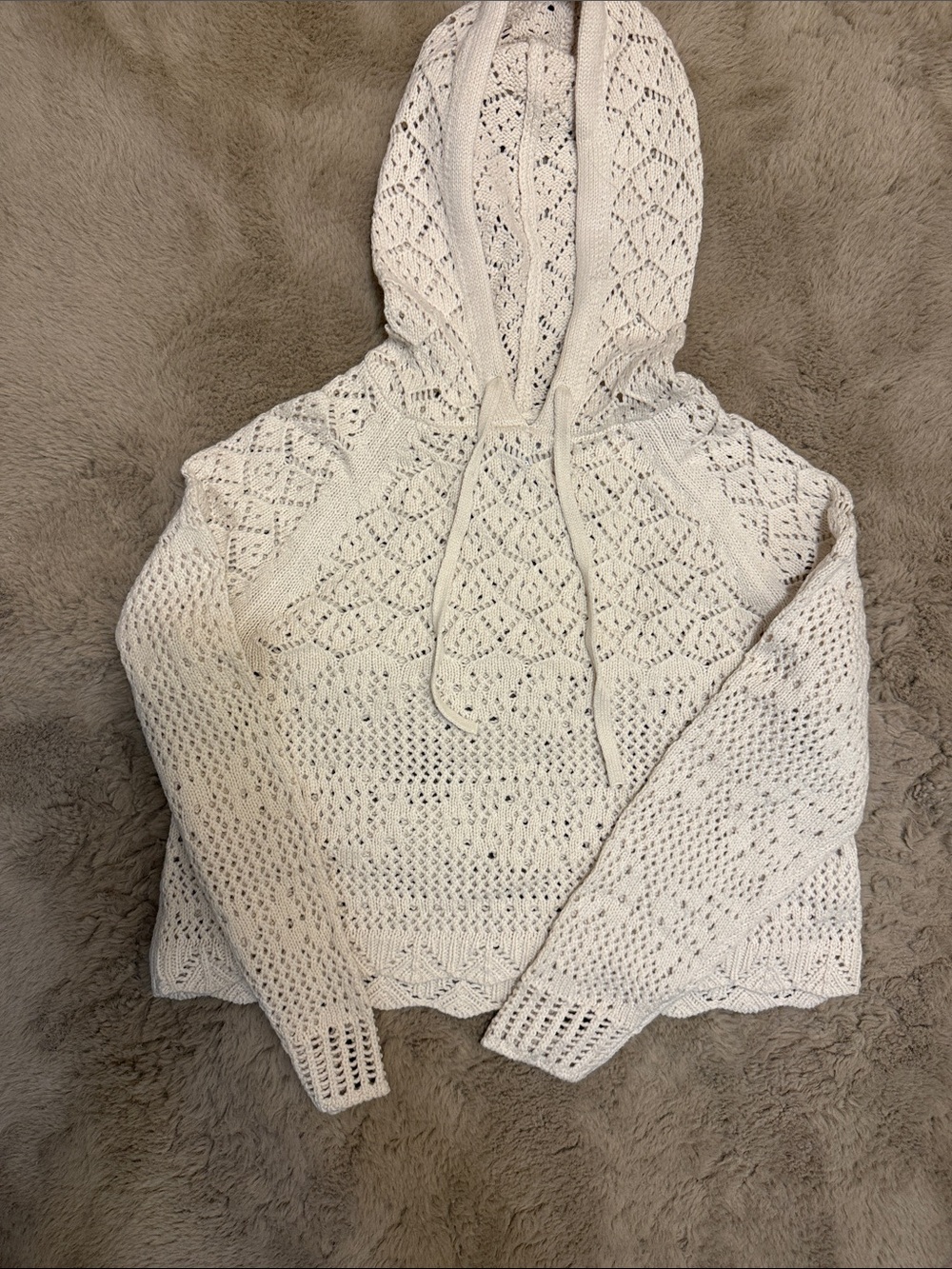 Jessica Simpson Cream Crochet Hooded Pullover